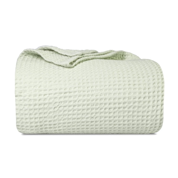 Sage Green Organic Cotton Twin Blanket - GOTS Certified, Breathable Waffle Bedding