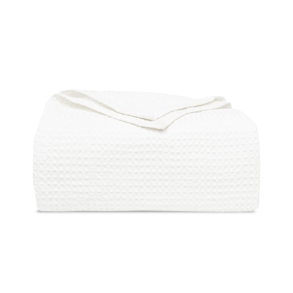 White Organic Cotton King Blanket - Extra Large, Waffle Weave, All-Season Bedding