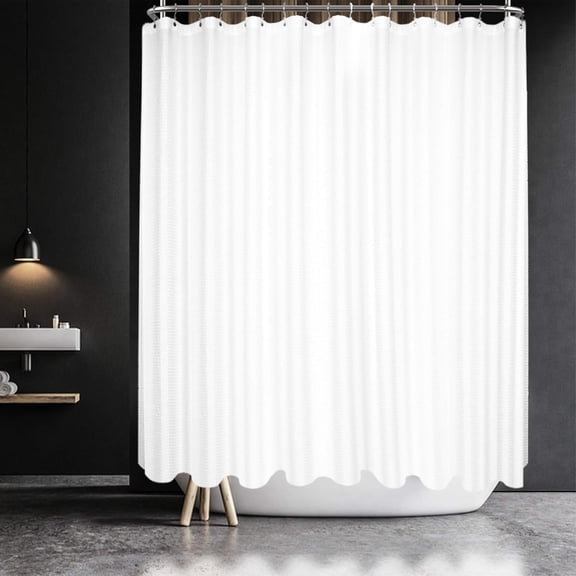 Waffle Weave Clawfoot Tub Shower Curtain 180 x 65 Inch Wrap Around Heavyweight Water Repellent Washable with 36 Hooks White