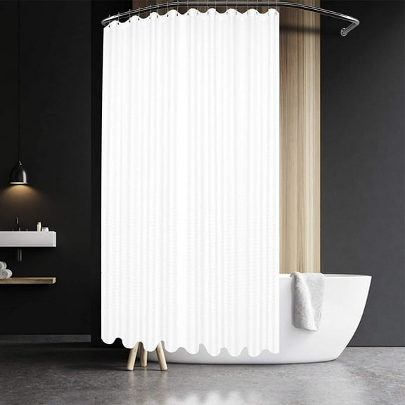 Waffle Weave Clawfoot Tub Shower Curtain 180 x 84 Inch Wrap Around - Extra Long & Extra Wide, Heavyweight Fabric, Washable, Water Repellent, with 36 Hooks Set, White, 180x84