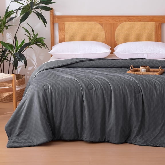 Waffle Weave Comforter for Hot Sleepers 90"x90" Queen Dark Gray