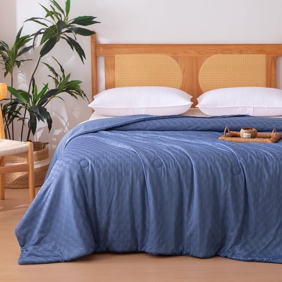 Waffle Weave Comforter for Hot Sleepers, Lightweight Cooling Blanket, King Size, Blue