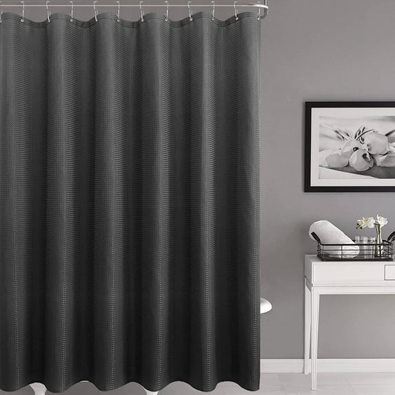 Waffle Weave Fabric Shower Curtain - Black Cloth Shower Curtain for Bathroom Extra Long Heavy Duty Water Repellent Shower Curtainfor Hotel Spa, 72"x84"