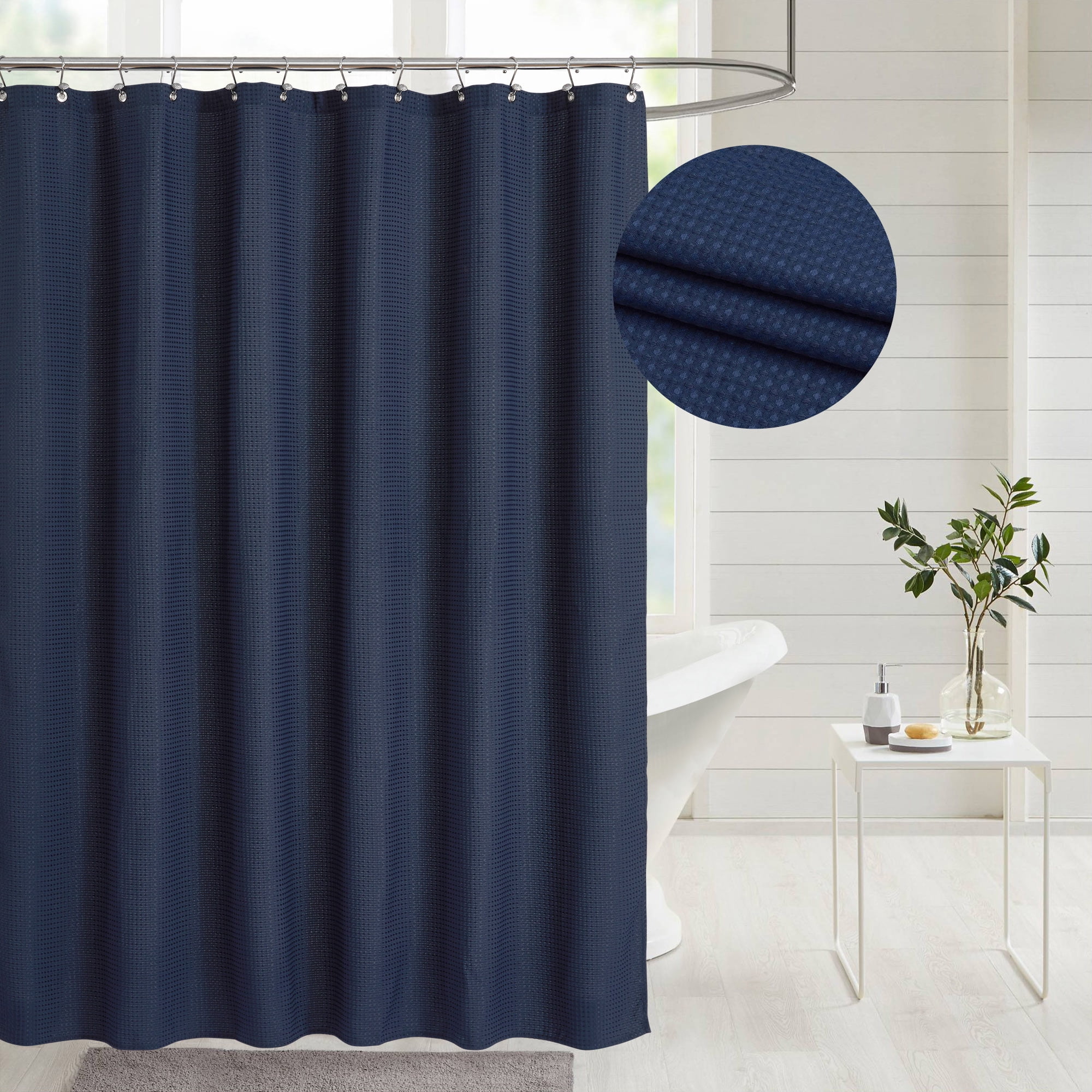 Waffle Weave Fabric Shower Curtain ,Navy Blue,71"Wx84"L - Walmart.com