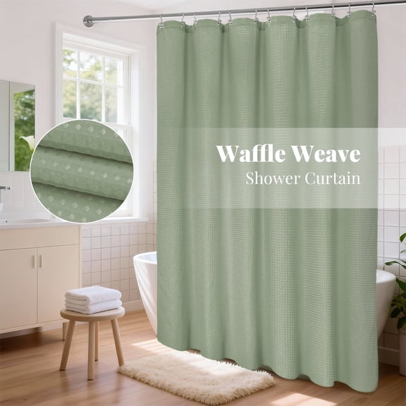 Yiannan Waffle Weave Fabric Shower Curtain ,Sage,71"Wx72"L