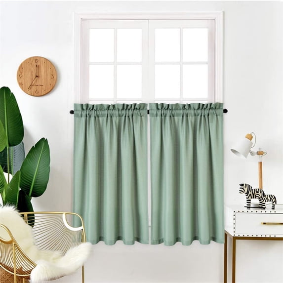 Waffle Weave Fabric Tier Curtains, Rod Pocket Waterproof Short Curtain Valance