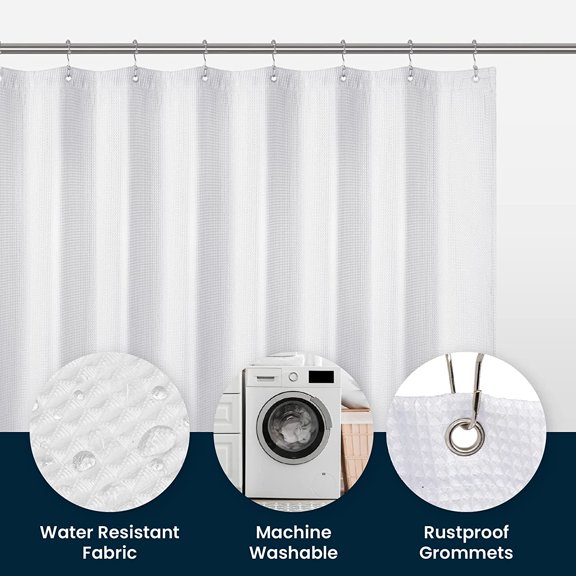 Waffle Weave Fabric White Shower Curtain, 72 W X 72 H Water Repellent & Heavyweight[165]