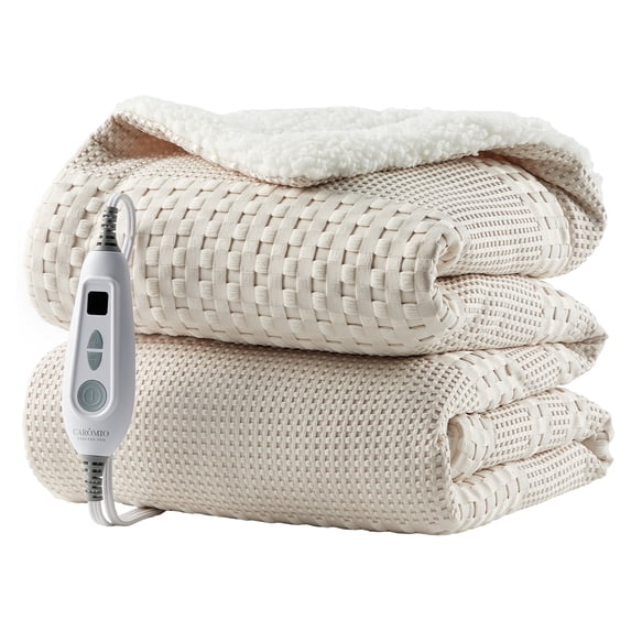 GARVEE Heated Electric Blanket Throw,50“x60" Soft Waffle Weave Fast Heating Throw,6 Heating Levels&4 Hours Auto Off,Khaki