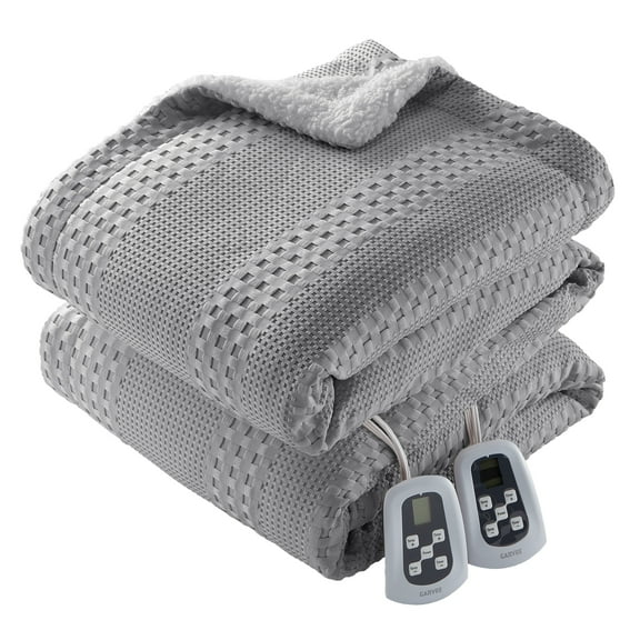 GARVEE Heated Electric Blanket Queen,Dual Control 90“x84" Soft Waffle Weave Fast Heating Blankets,10 Heating Levels&1-12 Hours Auto Off,Grey