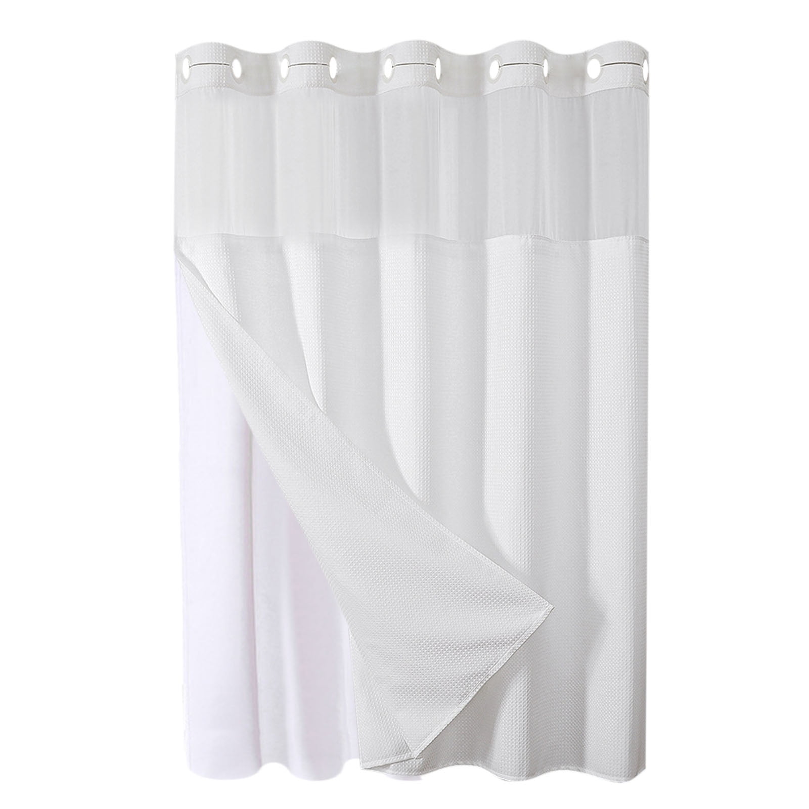 Waffle Weave Heavy Duty Shower Curtains, No Hook Shower Curtain with Snap in Fabric Liner, Hotel Style Waterproof Bathroom Curtain Set, 72 x 63 Inch