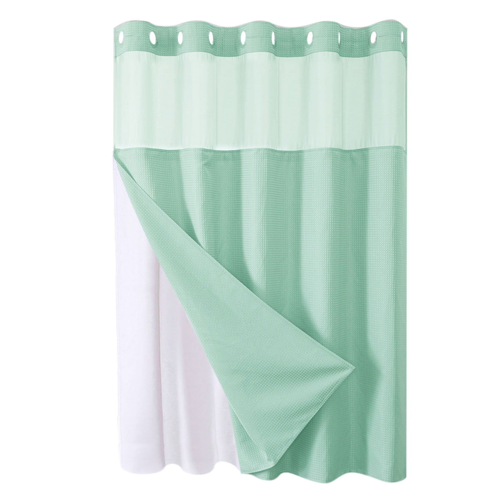 Waffle Weave Heavy Duty Shower Curtains, No Hook Shower Curtain with Snap in Fabric Liner, Hotel Style Waterproof Bathroom Curtain Set, 72 x 64 Inch