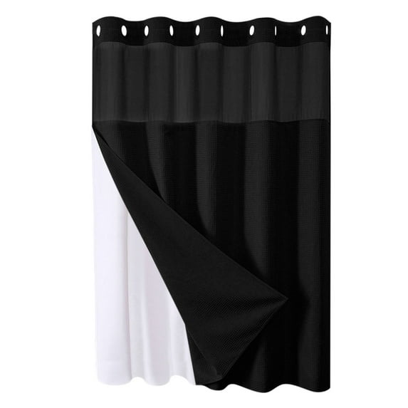 Waffle Weave Heavy Duty Shower Curtains, No Hook Shower Curtain with Snap in Fabric Liner, Hotel Style Waterproof Bathroom Curtain Set, 72 x 65 Inch