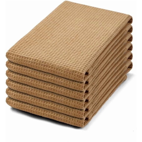 Waffle Weave Kitchen Towel with Hanging Loop 15x25 inches, 6-Pack, 100% Cotton Dish Cloth for Cleaning Drying Dishes, Soft Cloth Rags (Beige)