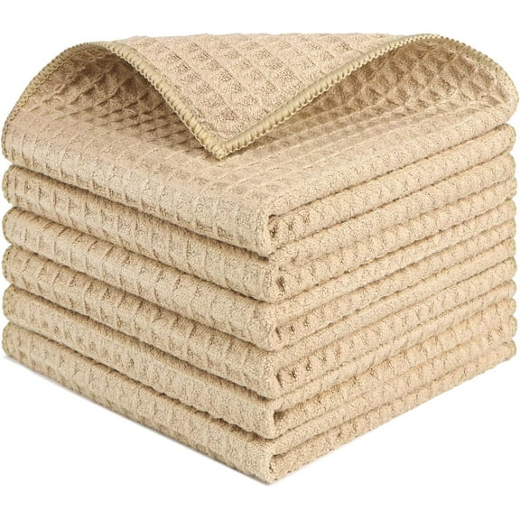 Waffle Weave Microfiber Cleaning Cloth, 6 Pack Highly Absorbent Cleaning Rag for Household, Reusable Kitchen Towels, Scratch-Free Barista Towels, 12 x 12 Inches