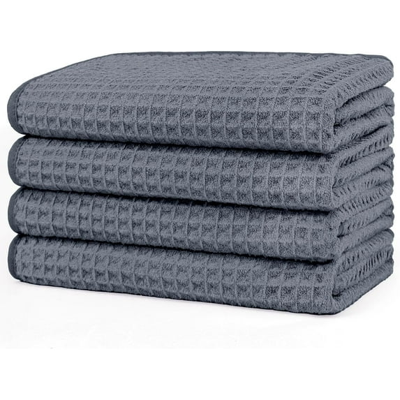 Waffle Weave Microfiber Cleaning Cloth, 6 Pack Highly Absorbent Cleaning Rag for Household, Reusable Kitchen Towels, Scratch-Free Barista Towels, 12 x 12 Inches, Grey