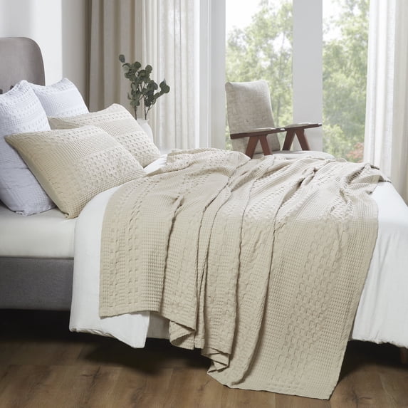 Waffle Weave Natural Blanket 90Lx90W