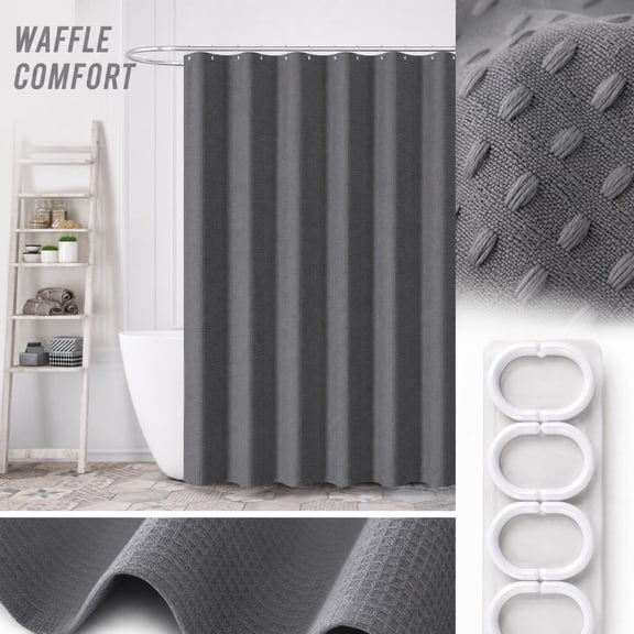 Waffle Weave Shower Curtain Bathroom Drape with Waterproof Coating and Hooks Shower Curtains for Bathroom for Hotel Spa Home Bathtub Privacy Screen Decorative Curtain 59.06x70.87in