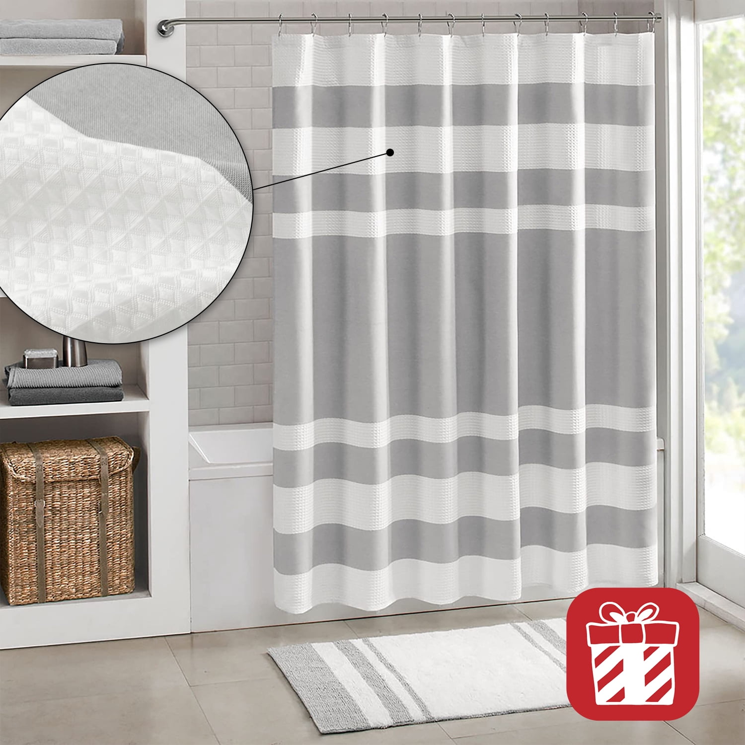 Waffle Weave Shower Curtain Gray and White, Bathroom Shower Curtains ...