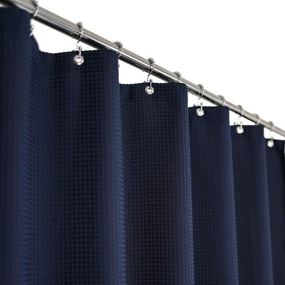 Waffle Weave Shower Curtain Hotel Luxury Spa, 230 GSM Heavy Duty Fabric & No Blowing, Water Repellent and Machine Washable - Moonlight Blue, 71"x72"