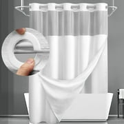 Waffle Weave Shower Curtain with Snap-in Fabric Liner, No Hook Shower Curtain with Snap-in Liner, DawnJoanHD White Heavyweight Fabric Shower Curtain with See-Th
