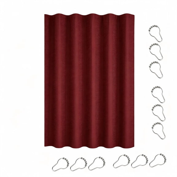 Waffle Weave Shower Curtain with Hooks Fabric Bathroom Curtain Water Resistant Quick Dry Privacy Panel for Tub Stall