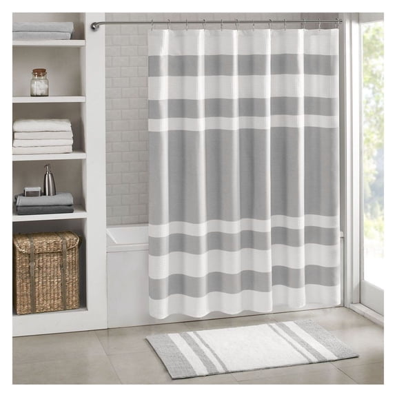 Waffle Weave Shower Curtain with Water Repellent Treatment, Modern Bathroom Decor, 72x72 Inches