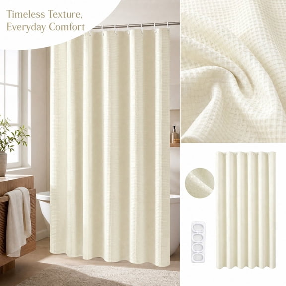 Waffle Weave Shower Curtains for Bathroom Drape with 12 Plastic Hooks Included for Hotel Spa Home Decor Shower Curtain Bathtub Privacy Screen Decorative Curtain 35.43x70.86 in