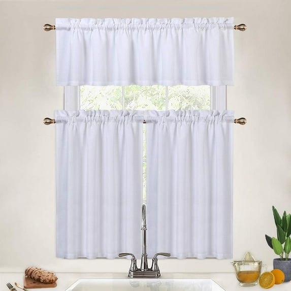 Waffle Weave Textured Short Curtain for Bathroom Waterproof Window Covering Kitchen Cafe Curtains