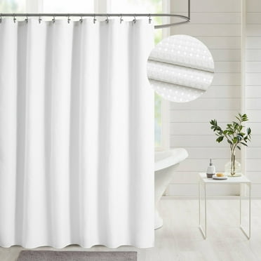 Waffle Weave White Fabric Shower Curtain,32"Wx78"L