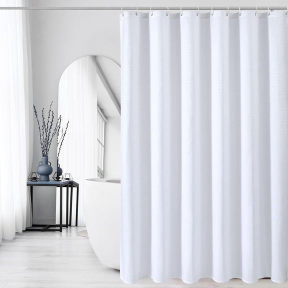 Waffle Woven Textured Bathroom Curtain Shower Set with Hooks Machine Washable