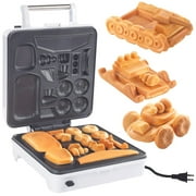 Waffle Wow Auto Body Shop Waffle Maker - Make Custom Shaped Cars Trucks or Vehicles Out of WAFFLES! Mix & Match Wheels & Engine for Kid Breakfast- Nonstick w 4 Removable Dishwasher Safe Plates