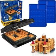 Waffle Wow Building Brick Electric Waffle Maker- BLACK with 2 Construction Eating Plates- Cook Fun, Buildable Waffles or Pancakes in Minutes - Stack & Build Creations on Serving Dishes
