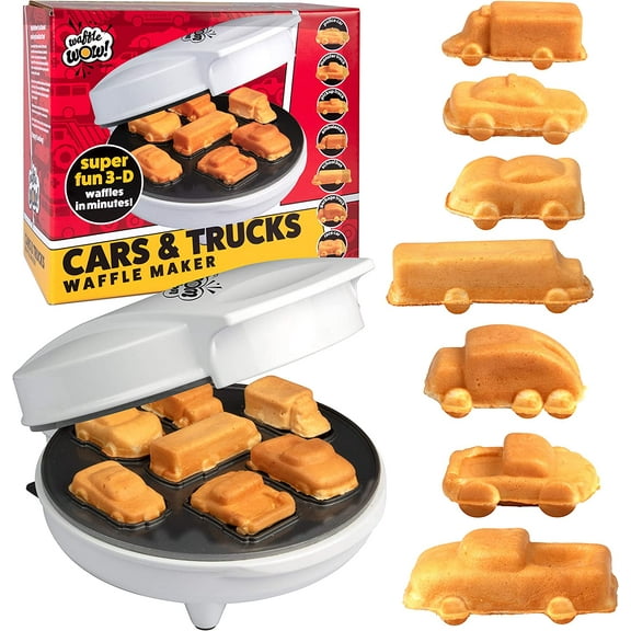 Waffle Wow Car Mini Waffle Maker- Make 7 Fun Different Race Cars, Trucks & Automobile Vehicle Shaped Pancakes for Kids, Adults- Electric Waffler Iron- Great for Breakfast Lovers