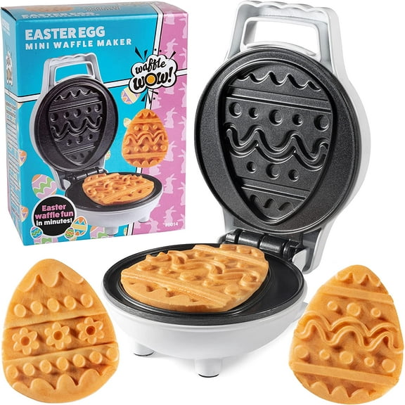 Waffle Wow Mini Easter Egg Waffle Maker - Make Double Sided Easter Waffle or Pancake w 2 Different Designs, Ready to Decorate & Frost, Breakfast Fun for Kids, Children & Adults- Easter Basket Stuffer