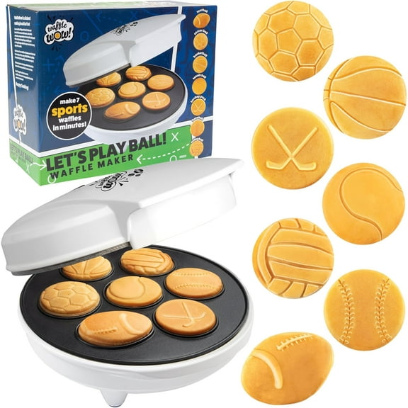 Waffle Wow Sports Waffle Maker- Make Breakfast a Slam Dunk- Bakes 7 Themed Pancakes Including Football, Baseball, Basketball, Soccer, Tennis & More- Electric Nonstick Pan Cake Bakes