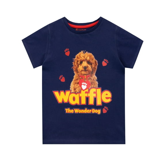 Waffle the Wonder Dog Girls Glitter Paws T-Shirt Blue Sizes 18M-8