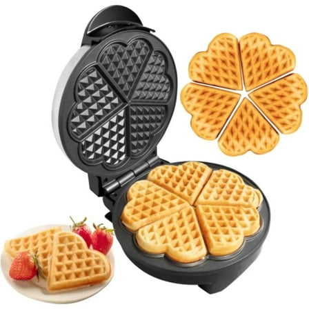 WaffleWow! 5-Waffle Electric Heart Waffle Maker, Stainless Steel