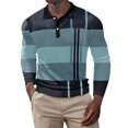 thumbnail image 1 of Waffleknit Golf Shirts for Men Long Sleeve Button Collared T-Shirts Mens Casual Color-Block Pullover Breathable Lapel Office Work Tees Tops, 1 of 7