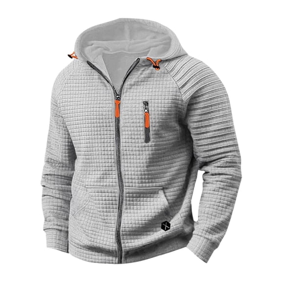 Waffleknit Jackets for Men Fleece Lined Zip Up Hoodies & Sweatshirts Casual Solid Long Sleeve Warm Loungewear Workout Outerwear Coats with Pockets