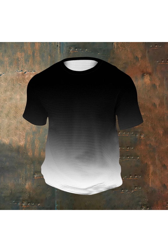 Waffleknit T Shirts for Men Big & Tall S-5X Plus Size Short Sleeve Tees Tops Mens Pullover Stretchy Crewneck Gradient Printed Workout Tshirts Shirt