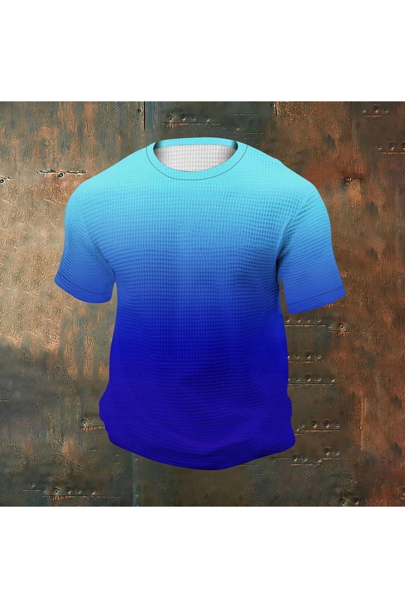 Waffleknit T Shirts for Men Big & Tall S-5X Plus Size Short Sleeve Tees Tops Mens Pullover Stretchy Crewneck Gradient Printed Workout Tshirts Shirt
