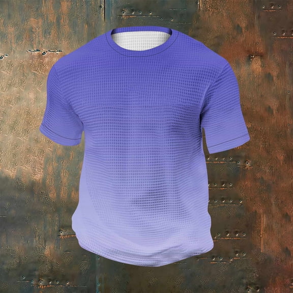 Waffleknit T Shirts for Men Big & Tall S-5X Plus Size Short Sleeve Tees Tops Mens Pullover Stretchy Crewneck Gradient Printed Workout Tshirts Shirt
