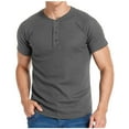 thumbnail image 1 of Waffleknit T Shirts for Men Short Sleeve Button Crewneck Tees Tops Mens Casual Solid Color Pullover Slim Breathable Basic Going-Out Tshirts Shirt, 1 of 6