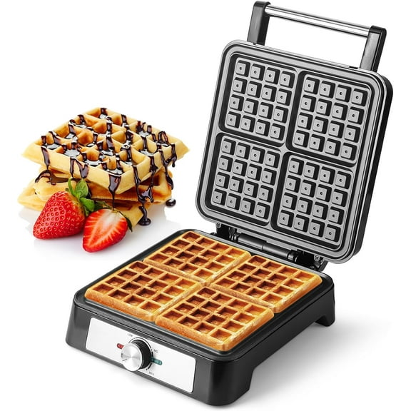 Waffles Maker Waffle Iron, 4 Belgian Square Waffle Maker, Belgian Waffle Maker Thick with Non-stick Plate, Breakfast Waffle Machine Make Waffle in Minutes, 3 Browning Level, 1200W