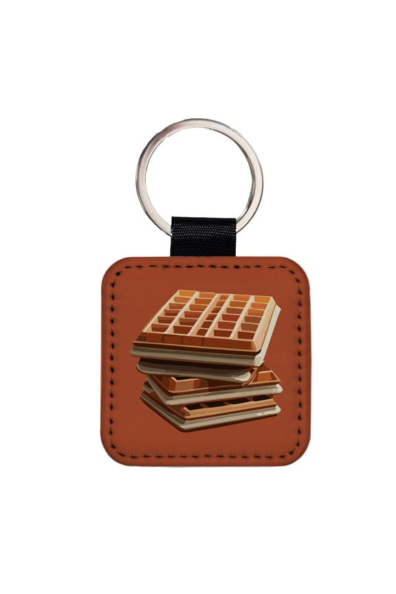 Waffles Stack Breakfast Food Faux Leather Square Keychain