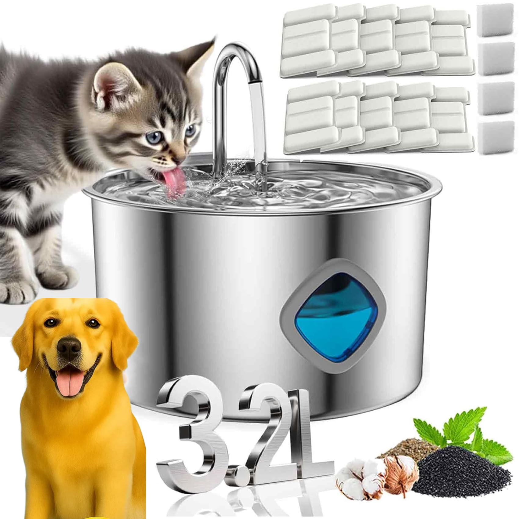 Wag Wells Dog Fountain, 2026 Upgrade Wag Wells Water Fountain for Dogs, Stainless Steel Dog Water Fountain with Visual Water Level&Quiet Pump