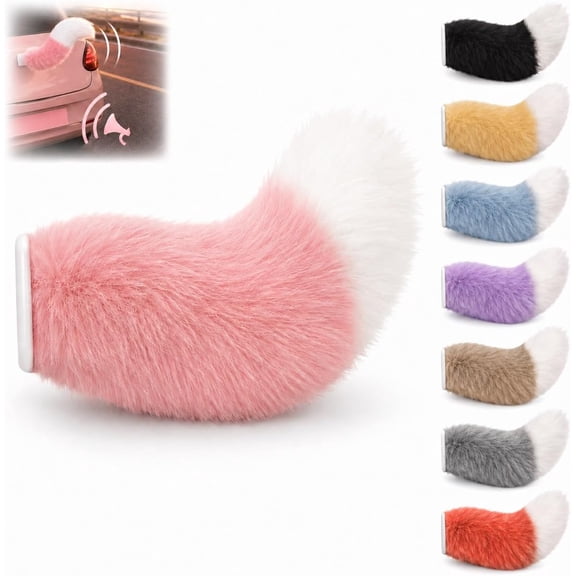 Wagging Cat Tail with Remote Control & Voice, Plush Fox Ornament, Rechargeable Dog Waving for Auto Trunk Bumper - Car Accessory for Pet Fans (Pink) (K)