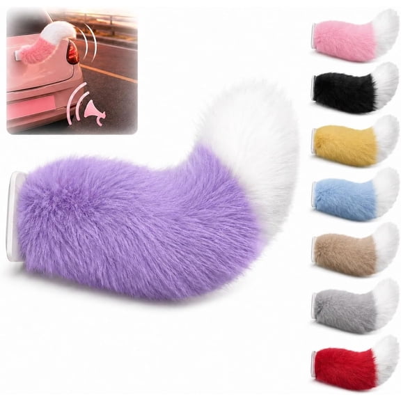 Wagging Cat Tail with Remote Control & Voice, Plush Fox Ornament, Rechargeable Dog Waving for Auto Trunk Bumper - Car Accessory for Pet Fans (Purple) (K)