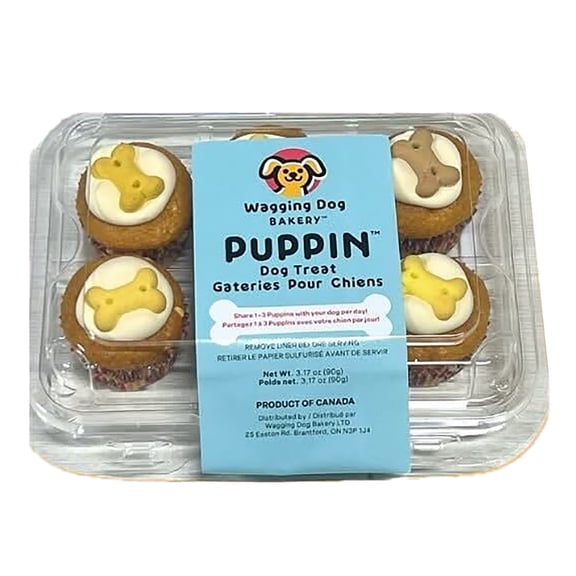 Wagging Dog Bakery: Puppin Mini Cupcake Dog Treat - 6 Pack, Quality Baked Goods For Your Furry Friends, Natural, Soft Cake, Pet Reward, Party Snack
