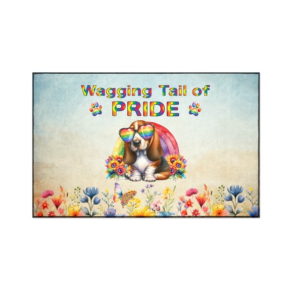 Wagging Tail Basset Hound Celebrates Rainbow Pride Month LGBT LGBTQ+ Indoor Rug Bassets Dog Breed Lovers Gifts Idea Carpet Living Bed Room Sofa Home Decor - 01003